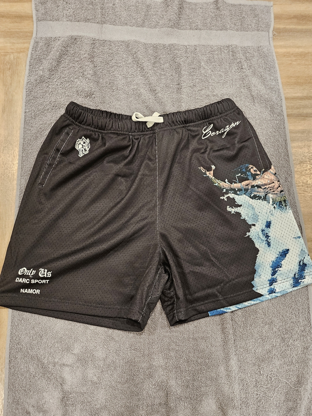 Darc Sport X Marvel Namor Men's Black Athletic Shorts with Blue Graphic